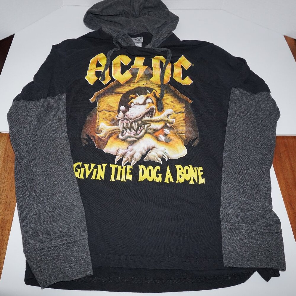 AC/DC Givin The Dog A Bone Hoodie Black Gray Layered Long Sleeve Size M